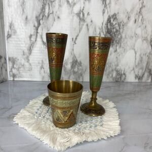Vintage Three Piece Brass Shot Glasses/Goblets Made in India